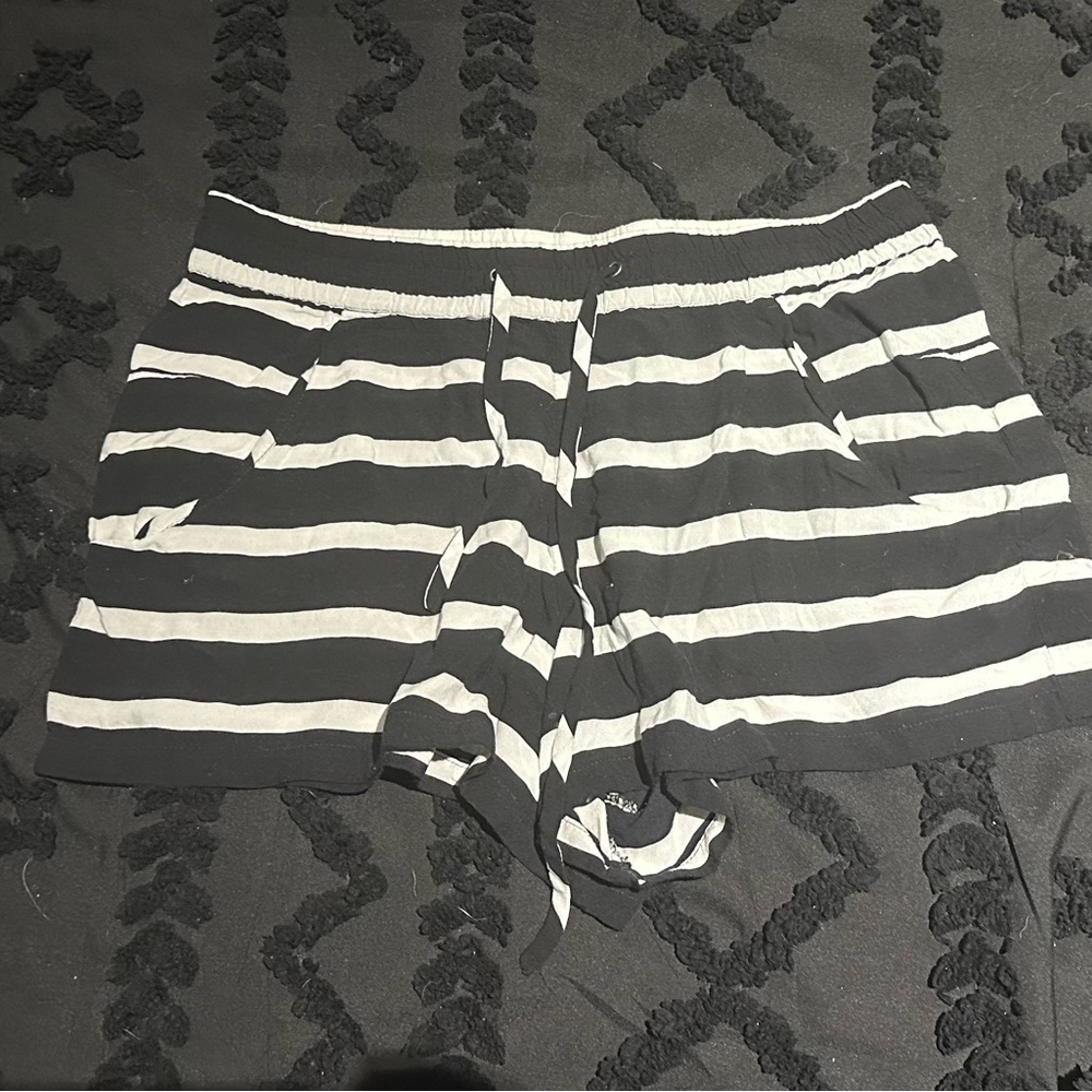 French Connection Black and White Striped Athletic Shorts